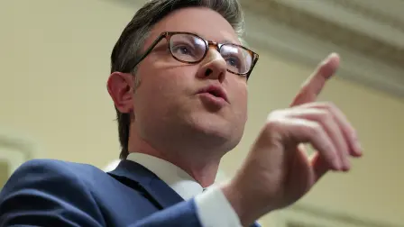 WASHINGTON, DC - MARCH 27: U.S. Speaker of the House Mike Johnson (R-LA) speaks with the media in the U.S. Capitol on March 27, 2026 in Washington, DC. Speaker of the House Mike Johnson said that the House would not support the bill passed by the Senate to fund DHS with the exception of Immigration and Customs Enforcement and Border Patrol.   Heather Diehl/Getty Images/AFP (Photo by Heather Diehl / GETTY IMAGES NORTH AMERICA / Getty Images via AFP)