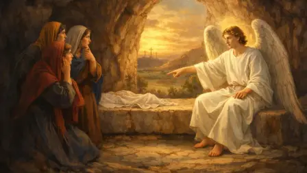 Representación de un ángel anunciando la resurrección de Jesús.