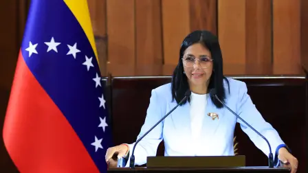 This handout picture released by the Venezuelan Presidency on January 30, 2026 shows Venezuela's interim President Delcy Rodriguez during the opening ceremony of the judicial year at the headquarters of the Supreme Court of Justice in Caracas. Venezelan interim President Delcy Rodriguez announced a "general amnesty" law in Venezuela on January 30, 2026, just days before marking one month since she took power following the overthrow of Nicolas Maduro in a US military incursion. (Photo by Efrain Gonzalez / Venezuelan Presidency / AFP) / RESTRICTED TO EDITORIAL USE - MANDATORY CREDIT "AFP PHOTO /  VENEZUELAN PRESIDENCY / EFRAIN GONZALEZ" - HANDOUT - NO MARKETING NO ADVERTISING CAMPAIGNS - DISTRIBUTED AS A SERVICE TO CLIENTS