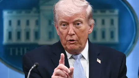 US President Donald Trump speaks about the conflict in Iran in the James S. Brady Press Briefing Room of the White House on April 6, 2026, in Washington, DC. (Photo by Brendan SMIALOWSKI / AFP)