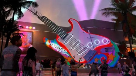 Un nuevo diseño psicodélico adornará la parte inferior de la guitarra ubicada en el exterior de la montaña rusa Rock 'n' Roller Coaster Starring The Muppets.