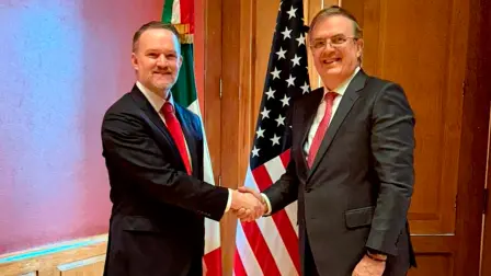 El secretario de Economía, Marcelo Ebrard, deseó buen regreso a Washington a Jamieson Greer, representante comercial de la Casa Blanca, quien visitó la Ciudad de México.
