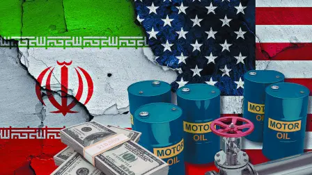 Geopolitical tension and economic conflict between Iran and United States regarding global oil trade and financial sanctions