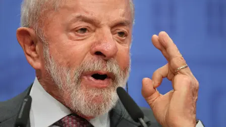 Brazilian President Luiz Inacio Lula da Silva speaks during a joint press conference with the German Chancellor (unseen) after the German-Brazilian governmental consultations meeting in Hanover, northern Germany on April 20, 2026, that is taking place on the sidelines of the Hannover Messe industrial trade fair. Brazil is the 2026 partner country of the fair, that will be running until April 24, 2026. (Photo by Odd ANDERSEN / AFP)