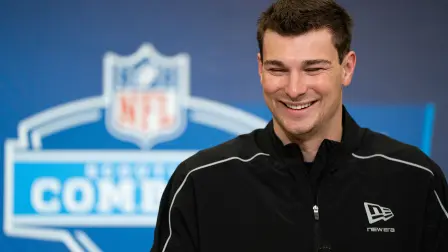 FILE PHOTO: Feb 27, 2026; Indianapolis, IN, USA; Indiana quarterback Fernando Mendoza (QB11) speaks to members of the media during the NFL Combine at the Indiana Convention Center. Mandatory Credit: Jacob Musselman-Imagn Images/File Photo