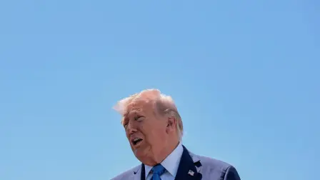 U.S. President Donald Trump speaks to the media before departing Palm Beach International Airport en route to Joint Base Andrews, in West Palm Beach, Florida, U.S., April 25, 2026. REUTERS/Kylie Cooper