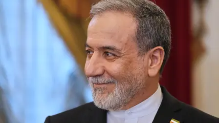 Iranian Foreign Minister Abbas Araghchi attends the talks with Russian President at the Boris Yeltsin Presidential Library in Saint Petersburg on April 27, 2026. (Photo by Dmitry LOVETSKY / POOL / AFP)