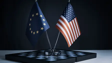 Banderas de la Unión Europea y Estados Unidos.