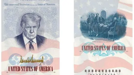A U.S. passport featuring an image and signature of U.S. President Donald Trump is seen this rendering released by the State Department in Washington, D.C., U.S., April 28, 2026. U.S. State Department/Handout via REUTERS   THIS IMAGE HAS BEEN SUPPLIED BY A THIRD PARTY