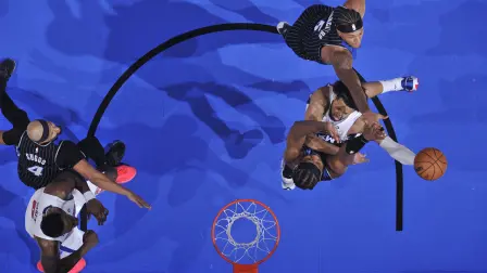 ORLANDO, FL - MAY 1: Cade Cunningham #2 of the Detroit Pistons drives to the basket during the game against the Orlando Magic during Round One Game Six of the 2026 NBA Playoffs on May 1, 2026 at Kia Center in Orlando, Florida. NOTE TO USER: User expressly acknowledges and agrees that, by downloading and or using this photograph, User is consenting to the terms and conditions of the Getty Images License Agreement. Mandatory Copyright Notice: Copyright 2026 NBAE   Fernando Medina/NBAE via Getty Images/AFP (Photo by Fernando Medina / NBAE / Getty Images / Getty Images via AFP)