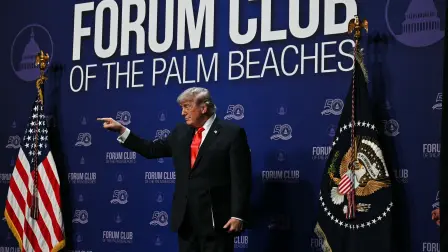 US President Donald Trump attends The Forum Club of the Palm Beaches Dinner at the Raymond F. Kravis Center for the Performing Arts in West Palm Beach, Florida on May 1, 2026. (Photo by Jim WATSON / AFP)