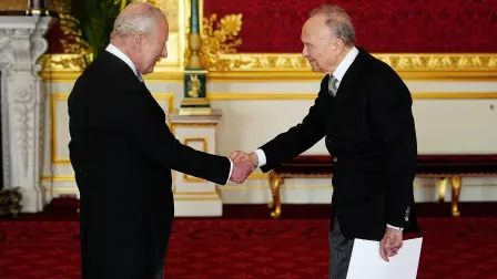 Alejandro Gertz Manero, Ambassador from Mexico, presents his credentials during an audience with King Charles III at St James's Palace, London, Britain, May 6, 2026.