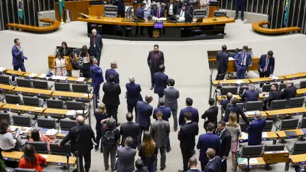 General view of the Chambers of Deputies after approving the rare elements bill in Brasilia on May 6, 2026. Brazil's Chamber of Deputies approved a bill that expands the Executive Branch's powers over rare earth elements and offers incentives to the private sector to exploit the country's vast reserves. (Photo by Sergio Lima / AFP)