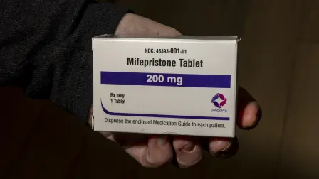 CASPER, WYOMING - MARCH 10: In this photo illustration, A packet of Mifepristone is seen at Wyoming's last abortion clinic, Wellspring Center March 10, 2025 in Casper, Wyoming. In late February Wyoming's conservative legislature passed a bill HB42, requiring abortion clinics performing in-clinic procedures to meet the regulatory requirements of ambulatory surgical centers, causing the clinic to pause all services. (Photo illustration by Natalie Behring/Getty Images) (Photo by NATALIE BEHRING / GETTY IMAGES NORTH AMERICA / Getty Images via AFP)