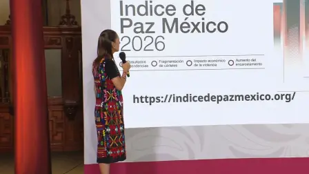 La presidenta Claudia Sheinbaum destacó este miércoles que el Índice de Paz México 2026 reportó una mejora de 5.1% en los niveles de paz en el país durante 2025, lo que calificó como “la mejora más significativa en al menos una década”.

¡Síguenos en nuestras redes sociales para mantenerte informado!