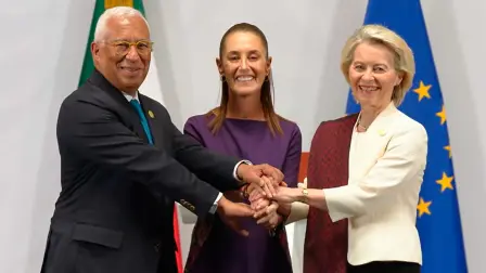 António Costa, Claudia Sheinbaum y Ursula von der Leyen.