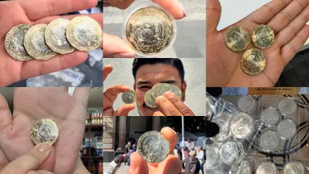 Monedas bimetálicas de 20 pesos de cuño corriente.