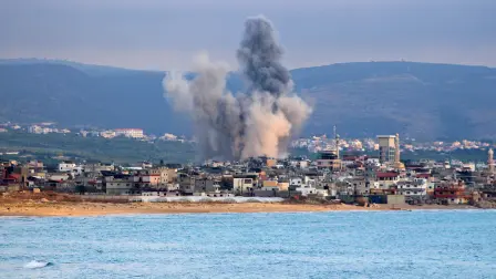 Smoke rises from the site of an Israeli strike near the southern Lebanese city of Tyre on May 27, 2026. Israel launched broad strikes on Lebanon including near the city of Tyre on May 27, as Hezbollah said its fighters clashed with Israeli forces beyond an Israeli-declared "yellow line" in the south despite a ceasefire. (Photo by KAWANT HAJU / AFP)