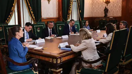 La presidenta de México, Claudia Sheinbaum, se reunió con la presidenta del Banco Europeo de Inversiones, Nadia Calviño.
