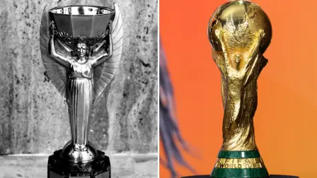 Trofeo Jules Rimet y la actual Copa del Mundo de la FIFA.