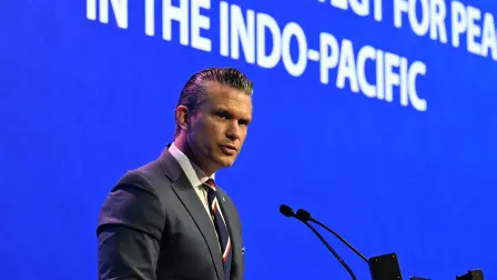 US Secretary of Defence Pete Hegseth delivers an address during the 23rd Shangri-La Dialogue summit in Singapore on May 30, 2026. (Photo by JAM STA ROSA / AFP)