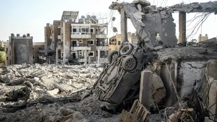 A photograph shows the aftermath of Israeli airstrikes in the Burj al-Chamali area near the southern city of Tyre, on June 2, 2026. Israel continued to strike southern Lebanon on June 2, as Iran-backed Hezbollah attacked its troops there despite an apparent Washington-brokered de-escalation deal and a fourth round of US-hosted talks between Lebanon and Israel. (Photo by Kawnat HAJU / AFP)