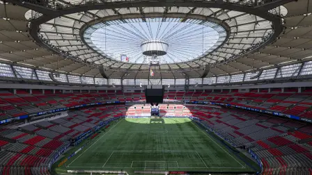 VANCOUVER, CANADA - APRIL 17: General view of BC Place stadium from the fourth level before the start of the MLS match between Vancouver Whitecaps FC and Sporting Kansas City on April 17, 2026 in Vancouver, Canada. BC Place Stadium will host seven matches in the 2026 FIFA World Cup.   Rich Lam/Getty Images/AFP (Photo by Rich Lam / GETTY IMAGES NORTH AMERICA / Getty Images via AFP)