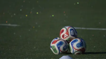 Trionda balls are pictured during an Iran's training session for the 2026 World Cup football tournament Group G football match against New Zealand in Tijuana, Mexico on June 13, 2026.  (Photo by Guillermo Arias / AFP)