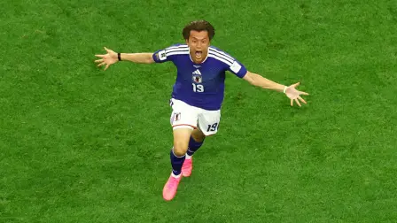 Koki Ogawa, de Japón, celebra que su equipo remontó el marcador adverso ante Países Bajos en el Mundial 2026.
