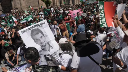 Soccer Football - FIFA World Cup 2026 - Protests on Forced Disappearances - Guadalajara, Mexico - June 18, 2026 Search collective members display banners, shirts and photos of missing people during the protest REUTERS/Ivan Arias