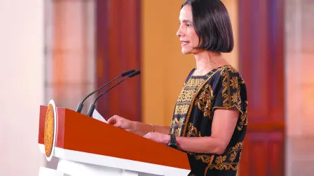 Luz Elena González, titular de la Sener, este miércoles, en la conferencia matutina de la presidenta Claudia Sheinbaum.