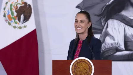 La presidenta Claudia Sheinbaum en su conferencia de prensa matutina desde Palacio Nacional.