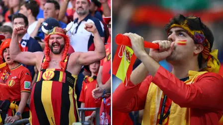 Fanáticos de Bélgica y España en el Mundial de Futbol 2026.