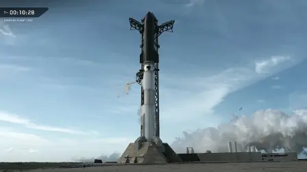 This screen grab from a SpaceX live webcast shows SpaceX's Starship rocket ten minutes before its scheduled launch from Starbase during the 13th test flight in South Padre Island, Texas, on July 16, 2026. SpaceX was set for a test launch of its powerful Starship rocket on July 16, the first since the company went public last month. The mammoth rocket was scheduled for blast off from the company's Starbase facility in southern Texas during a 90-minute window that opened at 5:45 pm local time (2245 GMT), before being aborted. This would have been Starship's 13th flight overall. (Photo by SPACEX / AFP) / RESTRICTED TO EDITORIAL USE - MANDATORY CREDIT "AFP PHOTO /  HANDOUT / SPACEX" - NO MARKETING NO ADVERTISING CAMPAIGNS - DISTRIBUTED AS A SERVICE TO CLIENTS