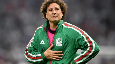 (FILES) Mexico's goalkeeper #13 Guillermo Ochoa reacts after losing the 2026 World Cup round of 16 football match between Mexico and England at the Mexico City Stadium in Mexico City on July 5, 2026. Mexican international goalkeeper Guillermo Ochoa announced his retirement from professional football on July 21, 2026 after a 22-year career during which he played in six FIFA World Cups, including this year's tournament. (Photo by CARL DE SOUZA / AFP)