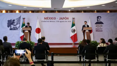 Conferencia del secretario de Relaciones Exteriores, Roberto Velasco, y el ministro de Asuntos Exteriores de Japón, Toshimitsu Motegi.