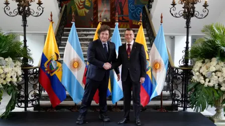 En el encuentro en el Palacio de Carondelet, sede del Ejecutivo ecuatoriano, Noboa y Milei suscribieron acuerdos de seguridad, comercio, extradición.