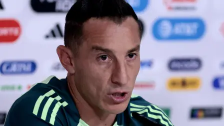 Mexico's midfielder Andres Guardado speaks during a press conference at the Akron Stadium in Zapopan, Jalisco state, Mexico, on October 14, 2024, ahead of the friendly football match between Mexico and the US. (Photo by ULISES RUIZ / AFP)