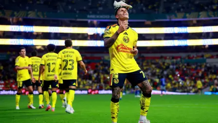 Soccer Football - Liga MX - America v Puebla - Estadio Azteca, Mexico City, Mexico - August 29, 2026 America's Brian Rodriguez celebrates scoring their second goal REUTERS/Eloisa Sanchez     TPX IMAGES OF THE DAY