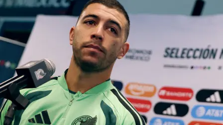 Mexico's midfielder Erik Lira gestures as he speaks to the media before a training session at the high-performance centre in Mexico City May 13, 2026. Mexico will play three friendly matches, against Ghana, Australia and Serbia, before the start of the 2026 FIFA world cup. (Photo by LUIS CORTES / AFP)