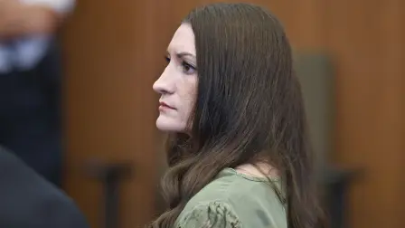 Lindsay Clancy looks on as jurors (out of frame) enter the courtroom during Clancy's murder trial at the Plymouth County Superior Court in Plymouth, Massachusetts, on September 4, 2026. Lindsay Clancy is on trial for the January 2023 strangulation deaths of her three young children. Her five-week trial, which was televised and featured more than 80 witnesses, has sparked debate in the United States over maternal mental health. (Photo by Greg Derr / POOL / AFP)