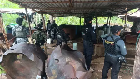 Operativo conjunto para desmantelar narcolaboratorio en la sierra de Guerrero.