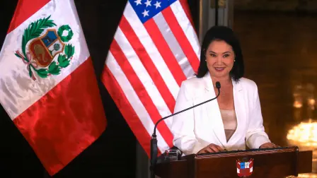 Peru's President Keiko Fujimori and U.S. Secretary of State Marco Rubio (not pictured) address the media, in Lima, Peru, September 10, 2026. REUTERS/Sebastian Castaneda