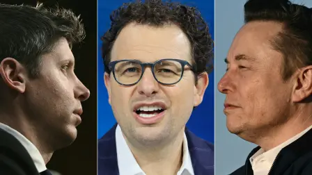 (De izquierda a derecha) Sam Altman, Dario Amodei y Elon Musk.