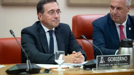 El ministro de Asuntos Exteriores, Unión Europea y Cooperación, José Manuel Albares (i), durante una comparecencia ante la Comisión de Interior en el Congreso de los Diputados, a 28 de agosto de 2026, en Madrid (España).