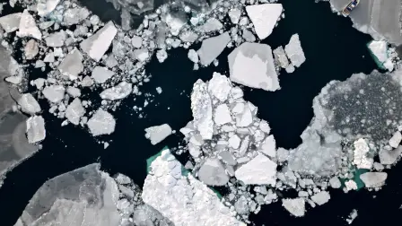 FILE PHOTO: An aerial view shows ice floating in front of Sermitsiaq Island near Nuuk, Greenland, February 9, 2025. REUTERS/Sarah Meyssonnier/File Photo