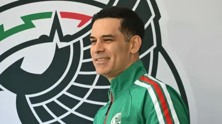 Rafael Marquez Alvarez, known as Rafa Marquez, gestures during his presentation as the new head coach of the Mexican mens national team at the High-Performance Center (CAR) of the Mexican Football Federation in Mexico City, on September 10, 2026. (Photo by Yuri CORTEZ / AFP)