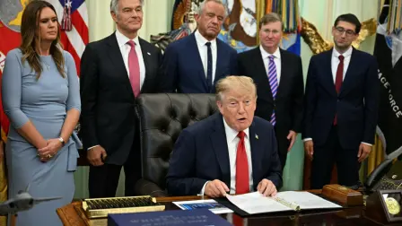 US President Donald Trump speaks about healthcare in the Oval Office of the White House in Washington, DC, on September 18, 2026. (Photo by Jim WATSON / AFP)
