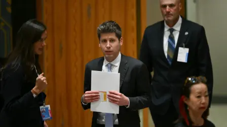 OpenAI CEO Sam Altman arrives to attend a UN Security Council meeting on Artificial Intelligence during the 81st United Nations General Assembly at UN headquarters in New York on September 23, 2026. (Photo by ANGELA WEISS / AFP)