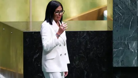 Venezuelas Acting President Delcy Rodriguez arrives to speak during the 81st United Nations General Assembly at the United Nations Headquarters in New York, on September 23, 2026. (Photo by Leonardo MUNOZ / AFP)